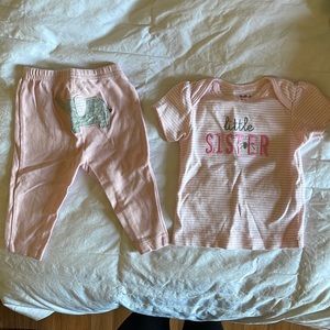 CARTER’S baby girl size 3-6 month outfit set “little sister” elephant 🐘 🫶🏼